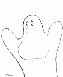 Size: 1300x1600 | Tagged: safe, artist:gunpowdergreentea, species:anthro, bedsheets, big breasts, breasts, clothing, costume, female, ghost, ghost costume, halloween, halloween costume, holiday, monochrome, simple background, sketch, white background