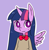 Size: 538x554 | Tagged: safe, artist:pegacornss, character:twilight sparkle, character:twilight sparkle (alicorn), species:alicorn, species:anthro, g4, aside glance, bow tie, cute, female, looking sideways, mare, purple background, simple background, smiling, solo, spread wings, twiabetes, white pupils, wings