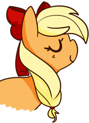 Size: 482x667 | Tagged: safe, artist:pegacornss, character:applejack, bow, cute, eyes closed, female, hair bow, hatless, jackabetes, missing accessory, profile, simple background, solo, transparent background