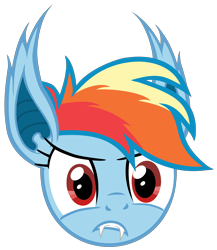 Size: 5200x6000 | Tagged: safe, artist:magister39, character:rainbow dash, species:bat pony, species:pony, absurd resolution, bat ponified, disembodied head, fangs, female, head, race swap, rainbowbat, simple background, solo, transparent background, vector