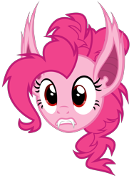 Size: 4500x6000 | Tagged: safe, artist:magister39, character:pinkie pie, species:bat pony, species:pony, absurd resolution, bat ponified, disembodied head, fangs, female, head, pinkiebat, race swap, simple background, solo, transparent background, vector