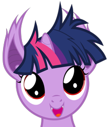 Size: 5100x6000 | Tagged: safe, artist:magister39, character:twilight sparkle, species:bat pony, species:pony, episode:bats!, g4, my little pony: friendship is magic, absurd resolution, bat ponified, cute, fangs, female, filly, head tilt, looking at you, open mouth, race swap, smiling, solo, twibat, vector