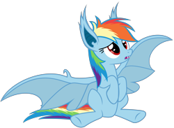 Size: 8200x6000 | Tagged: safe, artist:magister39, character:rainbow dash, species:bat pony, species:pony, absurd resolution, bat ponified, cute, dashabetes, fangs, female, frown, open mouth, race swap, rainbowbat, simple background, sitting, solo, spread wings, transparent background, vector, wings