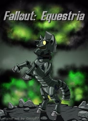 Size: 1164x1600 | Tagged: safe, artist:omny87, oc, oc only, oc:steelhooves, species:earth pony, species:pony, fallout equestria, armor, cover art, fanfic, fanfic art, fanfic cover, male, power armor, solo, stallion
