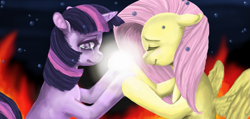Size: 1043x496 | Tagged: safe, artist:colorlesscupcake, character:fluttershy, character:twilight sparkle, ship:twishy, crying, female, lesbian, shipping