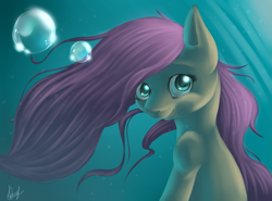 Size: 1573x1166 | Tagged: dead source, safe, artist:lightning-stars, character:fluttershy, g4, bubble, female, solo, underwater, watershy
