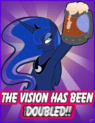 Size: 653x840 | Tagged: safe, artist:bunnimation, character:princess luna, alcohol, beer, blushing, drunk, female, solo, the fun has been doubled