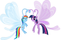 Size: 1024x681 | Tagged: safe, artist:waveywaves, character:rainbow dash, character:twilight sparkle, species:breezies, episode:it ain't easy being breezies, g4, my little pony: friendship is magic, breeziefied, cute, duo, flying, rainbow breez, species swap, twilight breezie