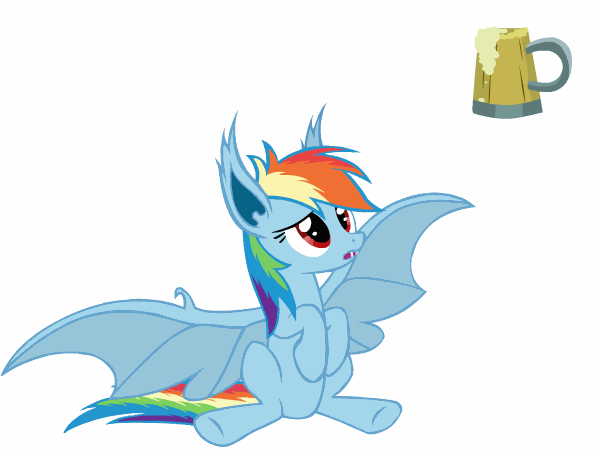Size: 600x450 | Tagged: safe, artist:ianimateyourpictures, artist:magister39, character:rainbow dash, species:bat pony, species:pony, animated, bat ponified, cider, cider dash, cute, dashabetes, drool, eye shimmer, eyes on the prize, fangs, female, frown, licking lips, open mouth, race swap, rainbowbat, sitting, solo, spread wings, teasing, tongue out, wings