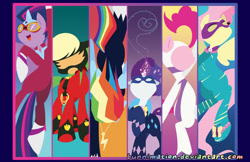Size: 600x388 | Tagged: safe, artist:bunnimation, character:applejack, character:fili-second, character:fluttershy, character:masked matter-horn, character:mistress marevelous, character:pinkie pie, character:radiance, character:rainbow dash, character:rarity, character:saddle rager, character:twilight sparkle, character:twilight sparkle (alicorn), character:zapp, species:alicorn, species:pony, episode:power ponies, g4, my little pony: friendship is magic, female, mane six, mare, minimalist, poster