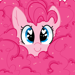 Size: 800x800 | Tagged: dead source, safe, artist:pegacornss, character:pinkie pie, cute, diapinkes, female, fluffy, fluffy mane, heart, heart eyes, impossibly large mane, long mane, looking at you, mane frame, poofy mane, solo, wingding eyes