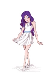 Size: 705x1133 | Tagged: safe, artist:demdoodles, character:rarity, species:human, eyes closed, female, high heels, humanized, necklace, short dress, solo