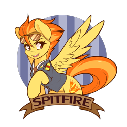 Size: 3500x3500 | Tagged: safe, artist:spittfireart, character:spitfire, species:pegasus, species:pony, abstract background, clothing, cute, cutefire, female, mare, old banner, solo, spread wings, sunglasses, uniform, wings