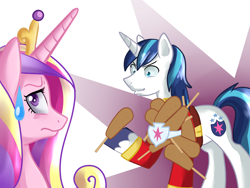 Size: 1600x1200 | Tagged: safe, artist:annakitsun3, character:princess cadance, character:shining armor, friendship is witchcraft, corndog, foaly matripony, francis sparkle, funny, outfit made of corndogs