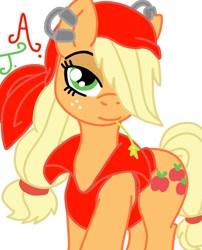 Size: 804x994 | Tagged: safe, artist:reneesdetermination, character:applejack, female, gangsta, gangster, hair over one eye, simple background, solo