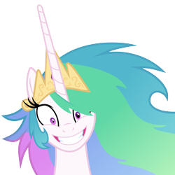 Size: 6000x6000 | Tagged: safe, artist:magister39, character:princess celestia, species:pony, absurd resolution, female, grin, insanity, looking at you, mare, messy mane, mismatched eyes, rapeface, simple background, smiling, snaplestia, solo, transparent background, vector, wide eyes, yandere