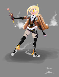 Size: 638x825 | Tagged: safe, artist:bunnimation, character:derpy hooves, species:human, epic derpy, female, humanized, solo, steampunk