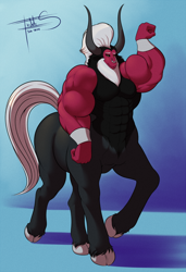 Size: 582x850 | Tagged: safe, artist:freckles, character:lord tirek, bara, flexing, male, muscles, solo