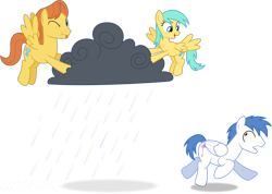 Size: 7000x4992 | Tagged: safe, artist:chainchomp2, character:sunshower raindrops, species:pegasus, species:pony, absurd resolution, blep, brolly, cloud, female, looking at you, male, mare, raincloud, simple background, stallion, tongue out, transparent background, vector, warm front, whitewash, wink