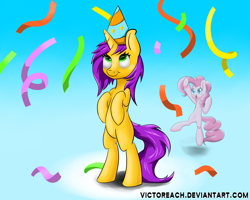 Size: 5000x4000 | Tagged: safe, artist:victoreach, character:pinkie pie, oc, birthday, smiling