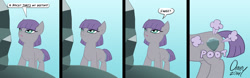 Size: 2000x623 | Tagged: safe, artist:omny87, character:maud pie, species:earth pony, species:pony, episode:the cutie mark chronicles, g4, my little pony: friendship is magic, comic, cutie mark, cutiespark, dialogue, female, filly, frown, rarity's destiny, scene parody, signature, solo, speech bubble, text, young, younger