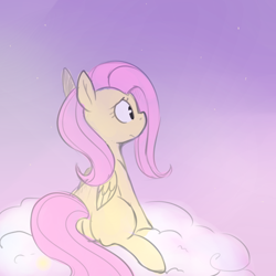 Size: 900x900 | Tagged: safe, artist:pegacornss, character:fluttershy, cloud, cute, dusk, female, sitting, solo