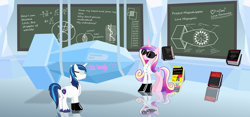 Size: 6000x2800 | Tagged: safe, artist:magister39, character:princess cadance, character:shining armor, ship:shiningcadance, absurd resolution, atomic bomb, bomb, book, chalkboard, clothing, doctor twilight, dr. insano, female, for dummies, gloves, goggles, grin, heart, lab coat, love, love potion, mad scientist, magic circle, male, megaspell, nuclear weapon, princess of love, princess of shipping, reflection, run for your lives, science, shipper on deck, shipping, smiling, straight, weapon of mass affection, what has magic done, with great power comes great shipping, xk-class end-of-the-world scenario