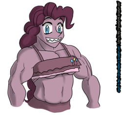 Size: 582x552 | Tagged: safe, artist:advanceddefense, artist:greentark46, character:pinkie pie, species:human, bikini, clothing, colored, female, humanized, musclegut, muscles, pinkie pump, puce turnover, sharp teeth, solo, strong fat, swimsuit