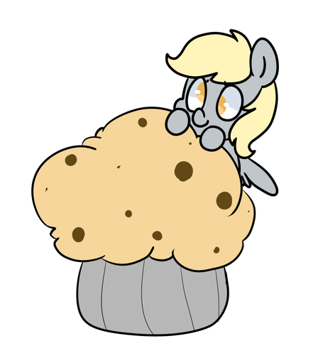 Size: 448x480 | Tagged: safe, artist:pegacornss, character:derpy hooves, species:pegasus, species:pony, animated, female, giant muffin, mare, muffin, simple background, solo, that pony sure does love muffins