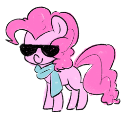 Size: 900x900 | Tagged: safe, artist:pegacornss, character:pinkie pie, species:pony, clothing, cute, diapinkes, female, scarf, simple background, solo, sunglasses, white background
