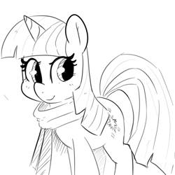 Size: 900x900 | Tagged: safe, artist:pegacornss, character:twilight sparkle, clothing, female, monochrome, scarf, solo
