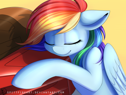 Size: 4000x3000 | Tagged: safe, artist:spittfireart, character:rainbow dash, species:pegasus, species:pony, bubblegum crisis, crossover, cute, dashabetes, eyes closed, female, motorcycle, solo