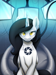 Size: 752x1000 | Tagged: safe, artist:lightning-stars, species:alicorn, species:pony, aperture science, glados, monitor everything, ponified, portal (valve)
