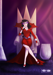 Size: 600x849 | Tagged: safe, artist:demdoodles, character:king sombra, species:human, crossed legs, humanized, queen umbra, rule 63, throne, throne slouch