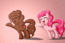 Size: 1500x1000 | Tagged: safe, artist:ushiro no kukan, character:pinkie pie, blushing, chocolate, cute, diapinkes, eyes closed, female, open mouth, smiling, solo, sparkles