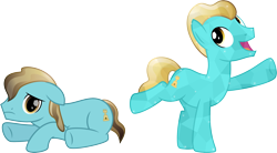Size: 2896x1600 | Tagged: safe, artist:chainchomp2, character:bright smile, species:crystal pony, species:earth pony, species:pony, comparison, cute, duality, floppy ears, happy, high res, looking at you, male, pretty, prone, sad, simple background, solo, stallion, transparent background, vector
