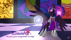 Size: 1024x576 | Tagged: safe, artist:virenth, character:nightmare twilight sparkle, character:twilight sparkle, character:twilight sparkle (alicorn), species:alicorn, species:pony, armor, magic, wallpaper