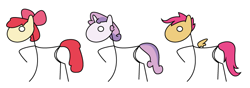 Size: 726x257 | Tagged: safe, artist:liracrown, character:apple bloom, character:scootaloo, character:sweetie belle, species:pegasus, species:pony, cutie mark crusaders, raised hoof, stick figure, the mane sticks