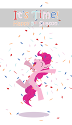 Size: 2938x5113 | Tagged: safe, artist:liracrown, character:pinkie pie, season 5, confetti, happy, hype, jumping