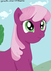 Size: 424x581 | Tagged: safe, artist:wrath-marionphauna, character:cheerilee, digital art, female, ponyville, smiling, solo
