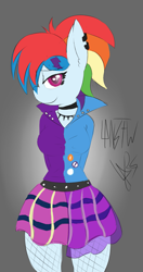 Size: 767x1450 | Tagged: safe, artist:magical disaster, character:rainbow dash, species:anthro, episode:friendship through the ages, g4, my little pony: equestria girls, 30 minute art challenge, alternate hairstyle, breasts, clothing, female, rainbow punk, skirt