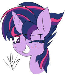Size: 364x426 | Tagged: safe, artist:magical disaster, character:twilight sparkle, episode:castle sweet castle, g4, my little pony: friendship is magic, 30 minute art challenge, alternate hairstyle, blushing, cute, grin, punklight sparkle, smiling, wink