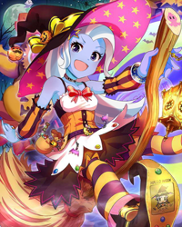 Size: 640x800 | Tagged: safe, artist:weiliy, character:trixie, my little pony:equestria girls, broom, clothing, cute, diatrixes, female, flying broomstick, halloween, hat, solo, witch, witch hat