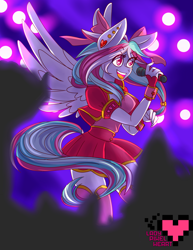 Size: 2975x3850 | Tagged: safe, artist:ladypixelheart, oc, oc only, species:anthro, clothing, microphone, solo