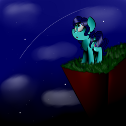 Size: 1500x1500 | Tagged: safe, artist:befishproductions, oc, oc only, oc:jemma shade, species:pegasus, species:pony, cliff, female, looking up, mare, night, night sky, shooting star, sky, stars