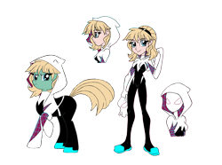 Size: 2847x2118 | Tagged: safe, artist:edcom02, artist:jmkplover, species:earth pony, species:human, species:pony, my little pony:equestria girls, clothing, crossover, equestria girls ponified, female, gwen stacy, hoodie, marvel, ponified, simple background, solo, spider-gwen, spider-man, spider-woman, spiders and magic iv: the fall of spider-mane, spiders and magic: rise of spider-mane, transparent background