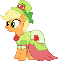 Size: 5776x6000 | Tagged: safe, artist:magister39, character:applejack, episode:make new friends but keep discord, g4, my little pony: friendship is magic, absurd resolution, clothing, dress, female, gala dress, grand galloping gala, grin, hat, simple background, smiling, solo, top hat, transparent background, vector
