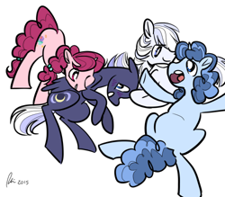 Size: 500x438 | Tagged: safe, artist:rwl, character:double diamond, character:night glider, character:party favor, character:sugar belle, species:earth pony, species:pegasus, species:pony, species:unicorn, ship:nightdiamond, ship:sugarglider, bisexual, blushing, clothing, equal four, equal foursome, female, gay, group hug, happy, hug, lesbian, male, mare, one eye closed, partydiamond, polyamory, scarf, shipping, simple background, skis, smiling, stallion, straight, white background