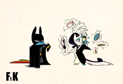 Size: 2083x1434 | Tagged: safe, artist:fluttershythekind, character:rainbow dash, character:rarity, batman, batmare, crossover, two-face