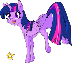 Size: 2841x2468 | Tagged: safe, artist:amberpendant, character:twilight sparkle, character:twilight sparkle (alicorn), species:alicorn, species:pony, bucking, cheek fluff, female, mare, open mouth, simple background, smiling, solo, transparent background, underhoof